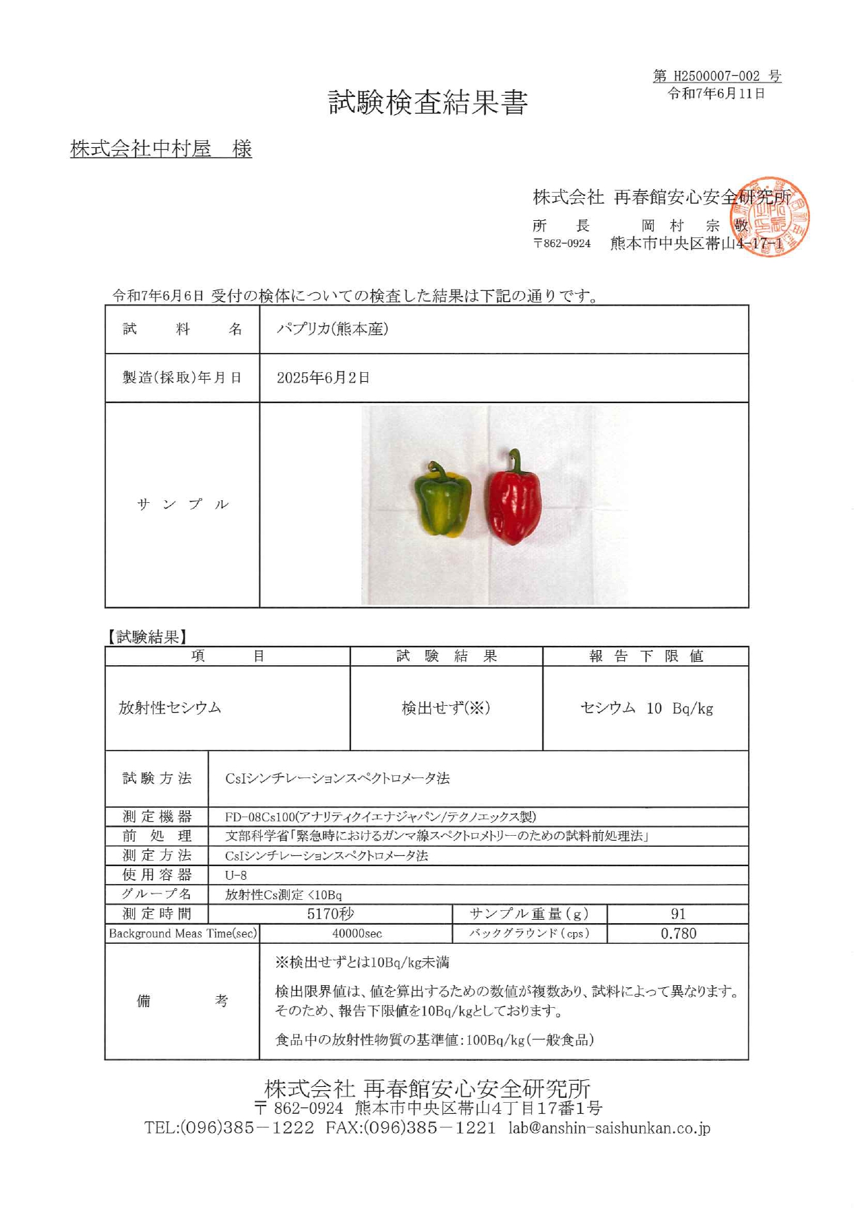 にんじん（熊本）の検査結果